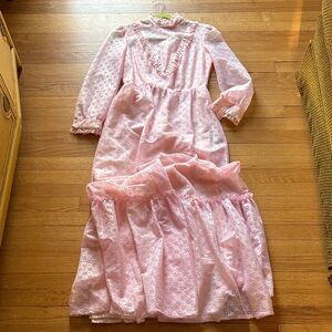 vintage pink lace long sleeve prairie dress